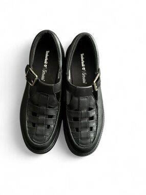 Timberland Hayes Fisherman Sandals Black Leather Platform